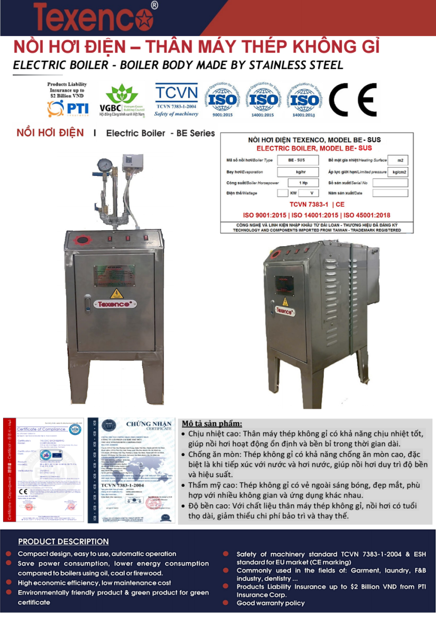 Catalogue Nồi hơi Inox (đủ model)